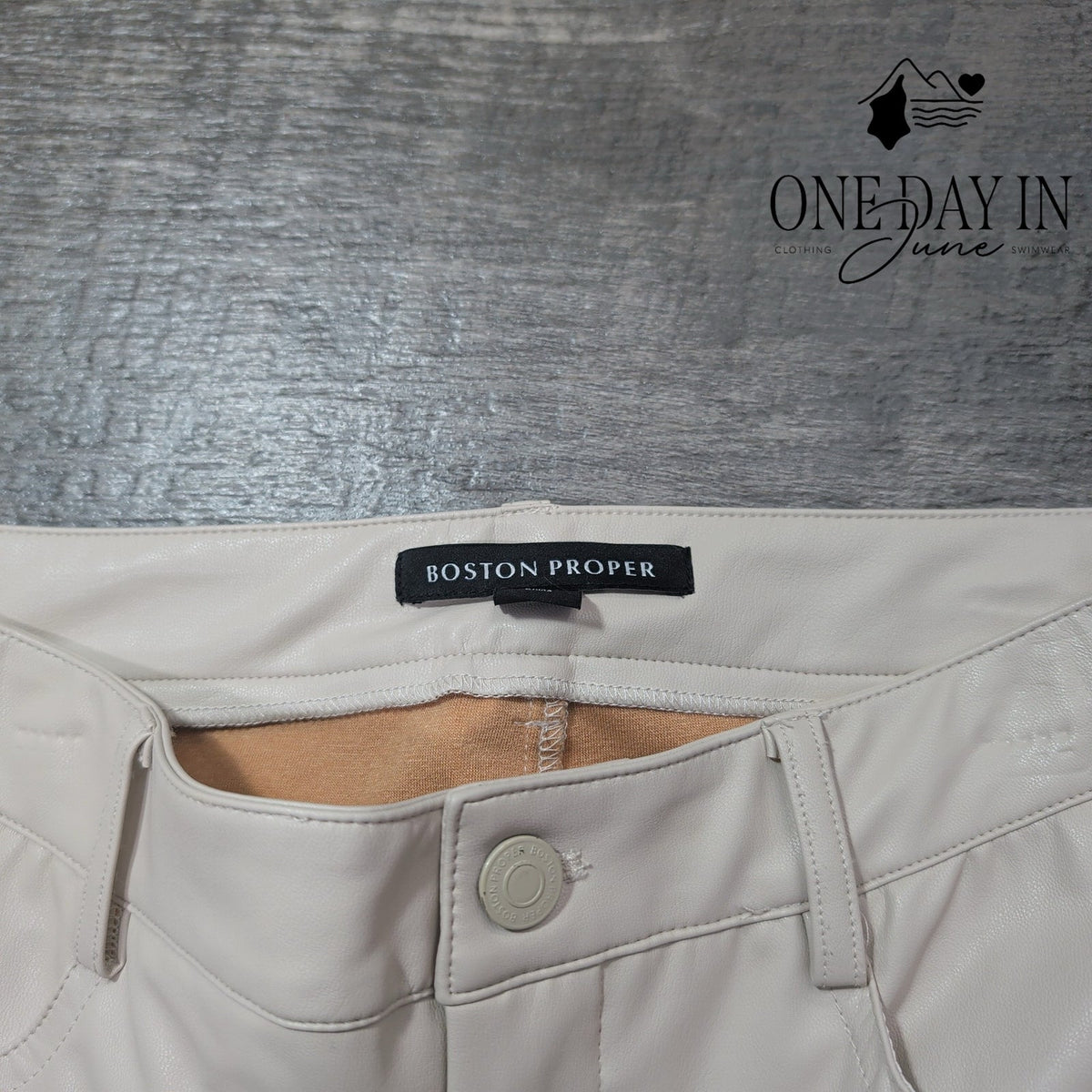 Boston Proper Faux Leather Bootcut Pants Ivory Cream Vegan Leather Size 6