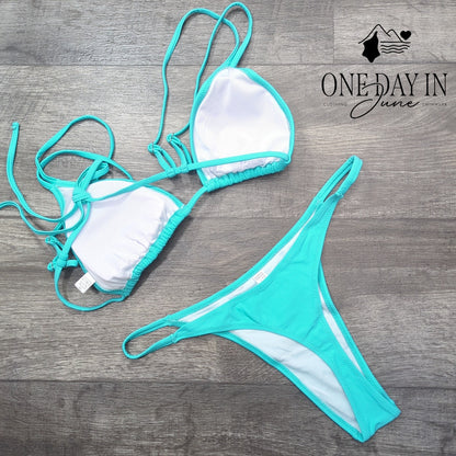 Adisputent Adjustable Triangle Bikini Swimsuit Turquoise Strappy Size L