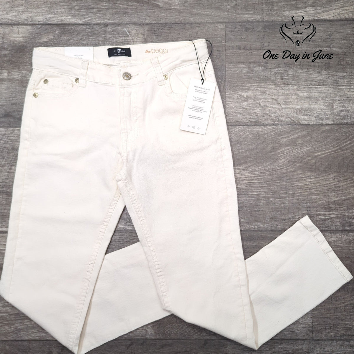 7 For All Mankind Girls The Peggi Tapered Straight Jeans Cream NWT Size 12