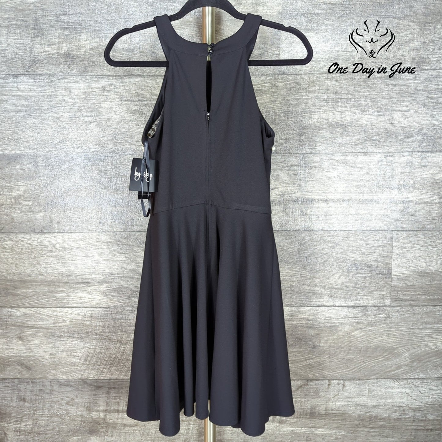 ByxBy Pearl Embellished Fit Flare Dress Black Sleeveless NWT Juniors Size 9