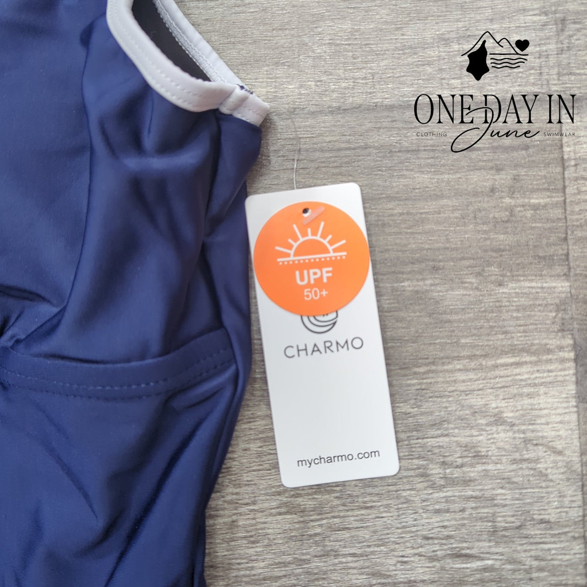Charmo Half Zip One Piece Swimsuit Navy Blue White Trim NWT Size M
