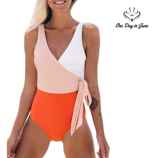 Cupshe Orange White Bowknot Padded One Piece Size L