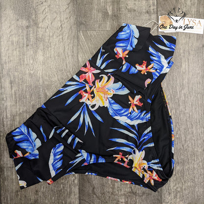 Lysa Plus Size Bikini Bottom Black Tropical Floral High Waist Ruffle Size 0X