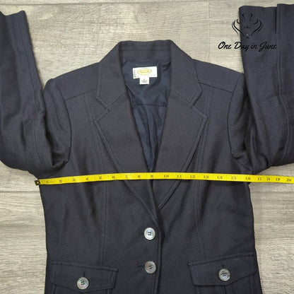 Talbots Petites 2 Button Blazer Navy Textured Size 8