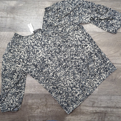Carol Rose Long Sleeve Blouse Black Ivory Abstract Print Ruffle NWT Size XL