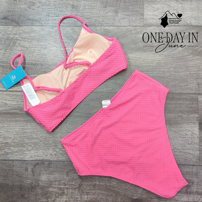 Cupshe High Waist Crop Textured Bikini Swimsuit Size S