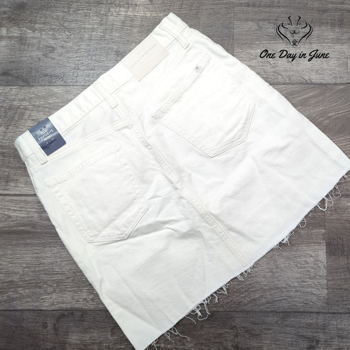 Lucky Brand Old Favorite Mini Denim Skirt White Button Fly Raw Hem NWT Size 4