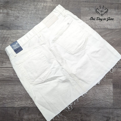 Lucky Brand Old Favorite Mini Denim Skirt White Button Fly Raw Hem NWT Size 4