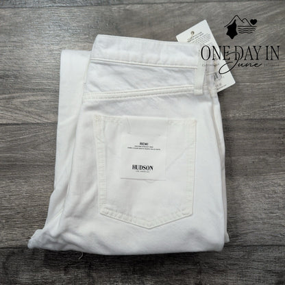 Hudson Remi High Rise Straight Crop Jeans White Raw Hem NWT $215 Size 6 (28)