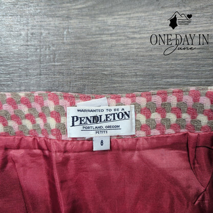 Pendleton Petite Wool A Line Skirt Pink Gray Cream Textured Size 6