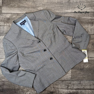 Evan Picone Plaid 3 Button Suit Jacket Blazer Gray Blue NWT Size 14
