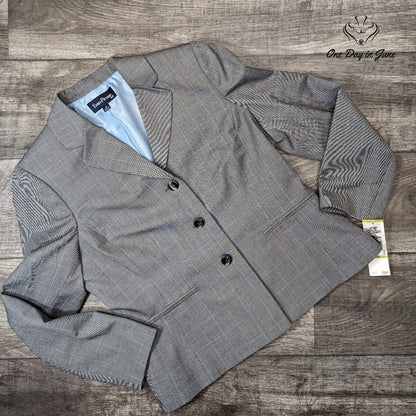 Evan Picone Plaid 3 Button Suit Jacket Blazer Gray Blue NWT Size 14