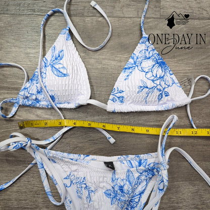 Volafa Smocked Triangle Tie Side Cheeky Bikini Swimsuit Size S