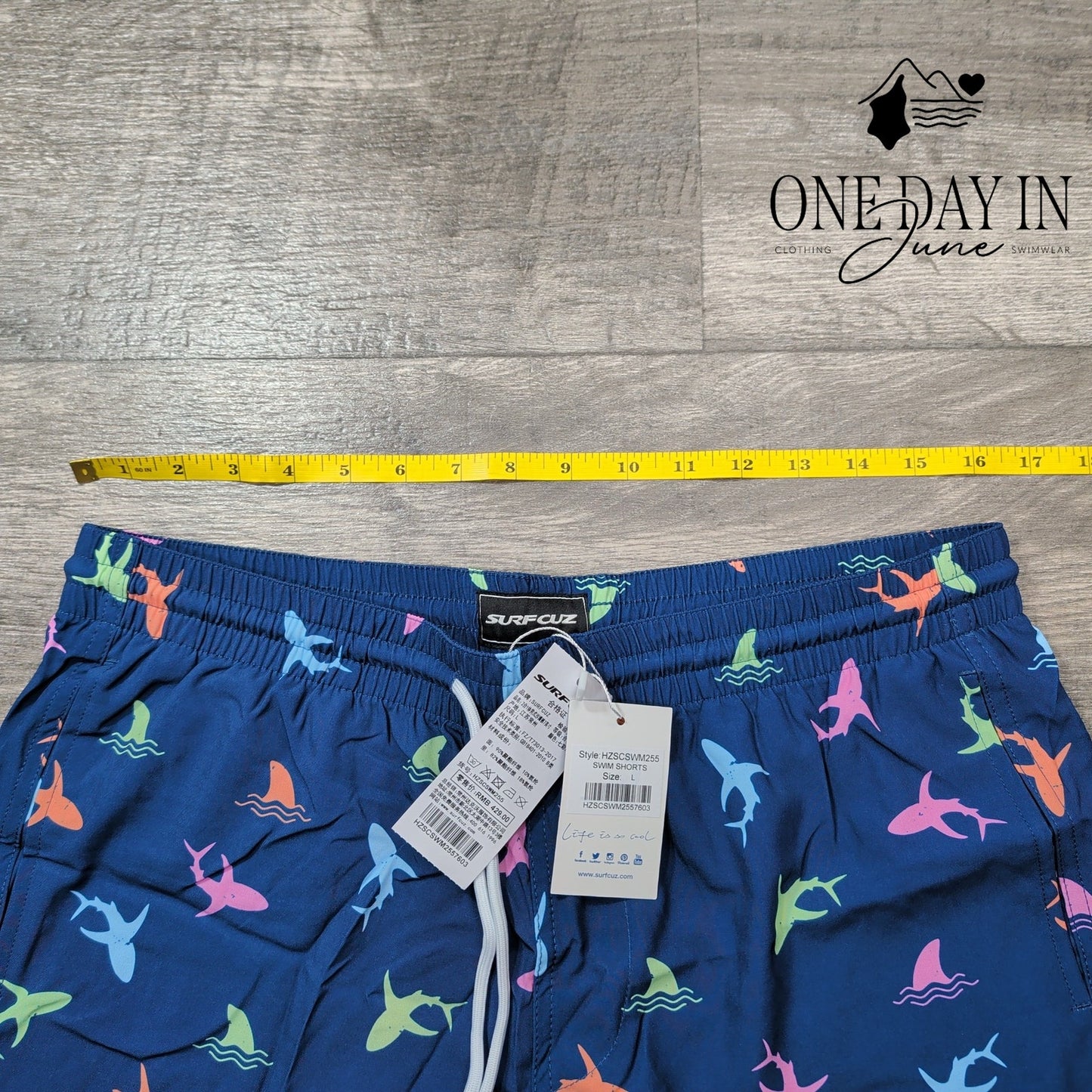 Surfcuz Shark Print Lined Boardshorts Size L