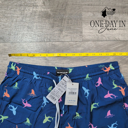 Surfcuz Shark Print Lined Boardshorts Size L