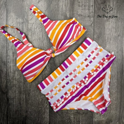 Dokotoo Striped High Waist Bikini Size M