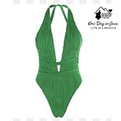 Zaful Textured Deep V Wrap Tie One Piece Swimsuit Size M