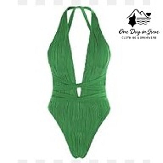 Zaful Textured Deep V Wrap Tie One Piece Swimsuit Size M