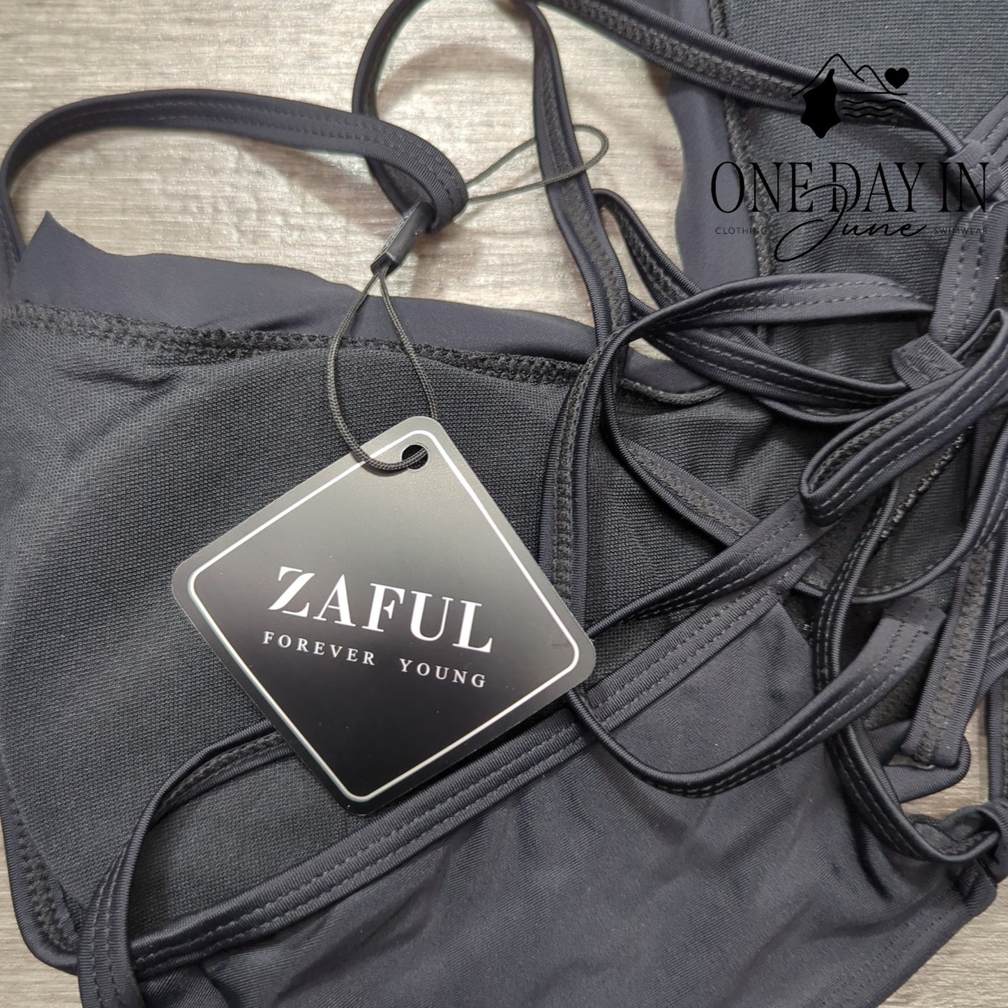 Zaful Scallop Lace Up Back Bikini Swimsuit Size S