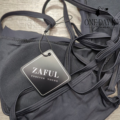 Zaful Scallop Lace Up Back Bikini Swimsuit Size S