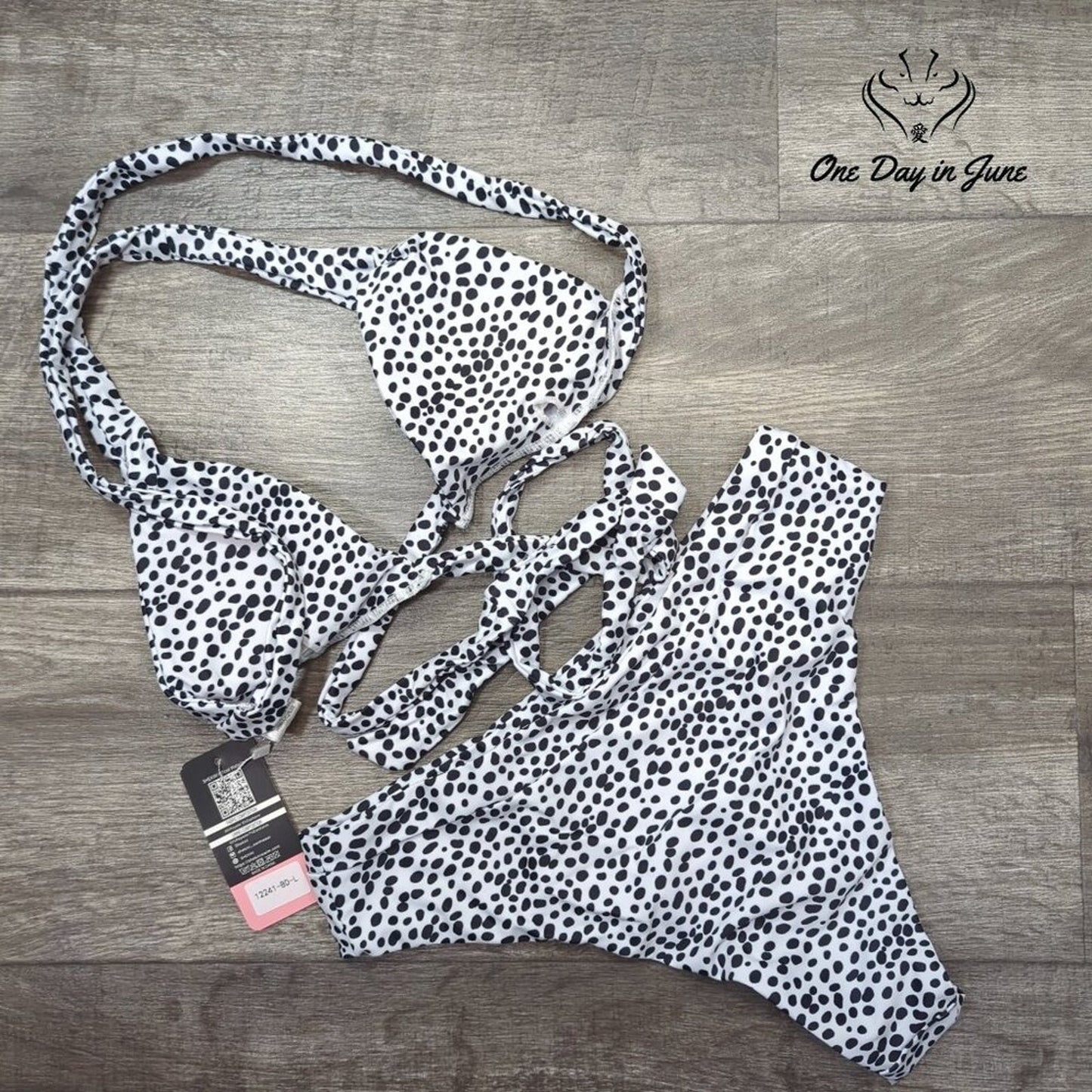 Shekini Cross Back Dalmation Bikini Swimsuit Size L