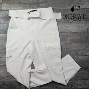 Banana Republic Petite Belted Cargo Pants Ivory White Utility NWT Size 4P