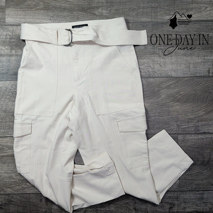 Banana Republic Petite Belted Cargo Pants Ivory White Utility NWT Size 4P
