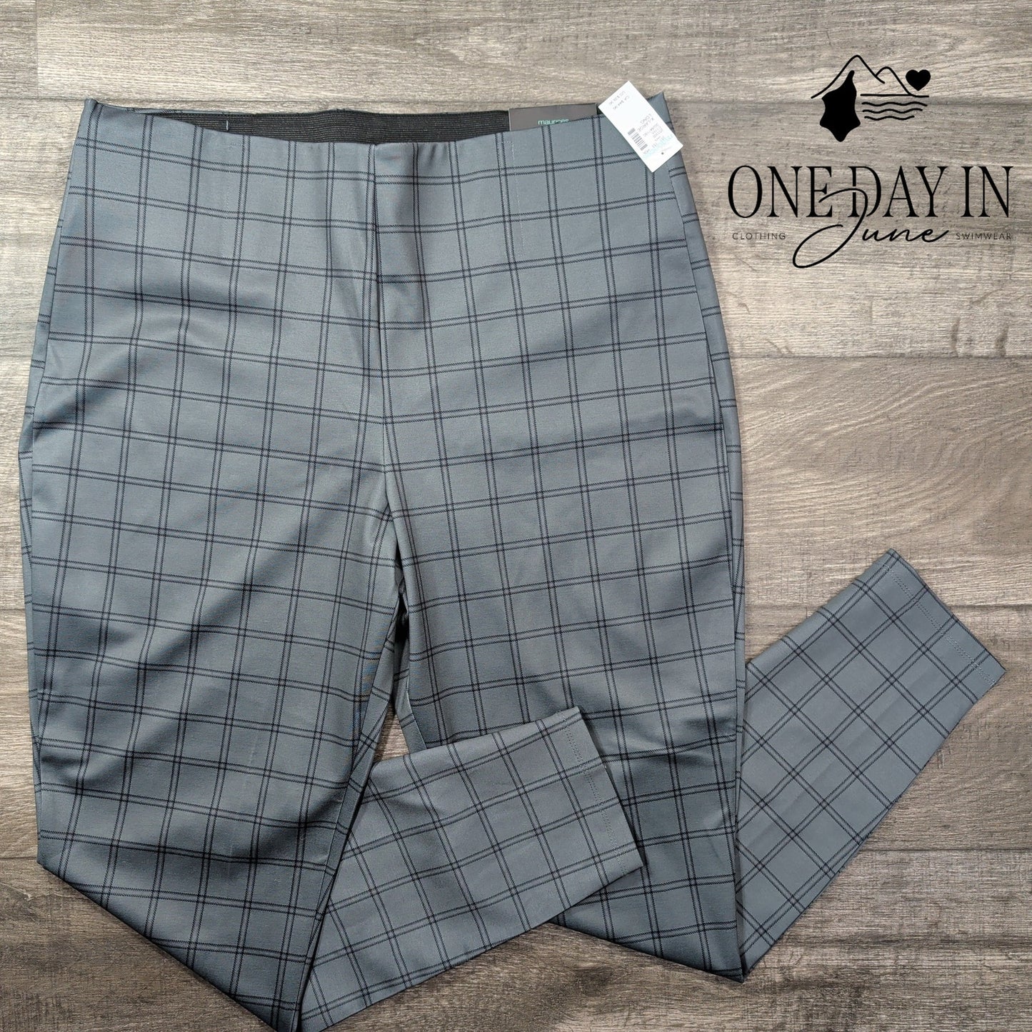 Maurices High Rise Skinny Ponte Pants Long Gray Black Plaid Pull On NWT Size XL