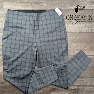 Maurices High Rise Skinny Ponte Pants Long Gray Black Plaid Pull On NWT Size XL