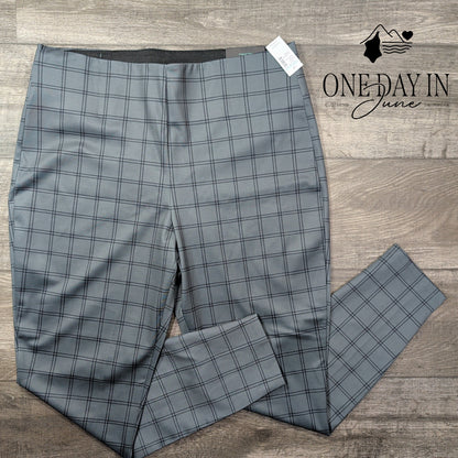 Maurices High Rise Skinny Ponte Pants Long Gray Black Plaid Pull On NWT Size XL