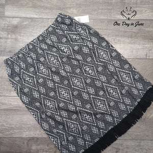 Nina Leonard Geometric Knit Fringe Pull On Midi Skirt Black White NWT Size 1X