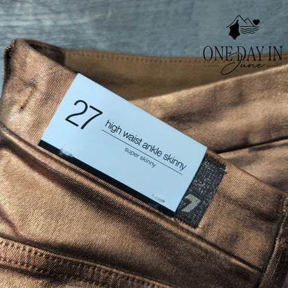 7 For All Mankind High Waist Ankle Skinny Jeans Bronze Metallic NWT Size 4 (27)