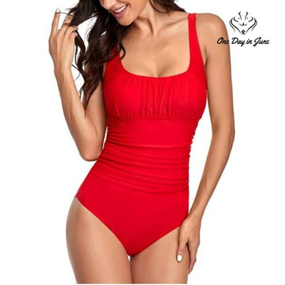 Upopby Ruched Slimming One Piece Swimsuit Red Tummy Control Size S