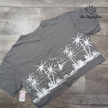 Flirtitude Cropped Graphic Tee Shirt Dark Gull Gray Palm Trees NWT Size XL