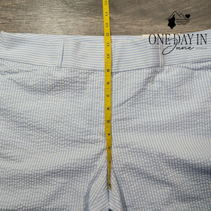 Loft Skinny Ankle Seersucker Pants Blue White Stripe NWT $79.99 Size 14