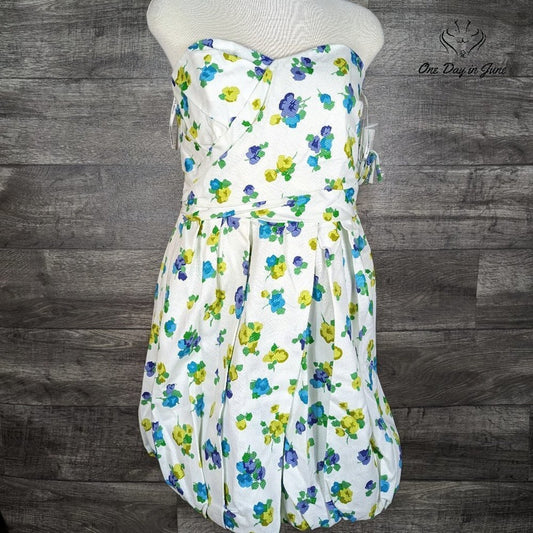 David's Bridal Strapless Floral Bubble Dress Size 14
