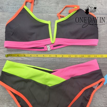 Popvil V Wire Ribbed Bikini Swimsuit Size L