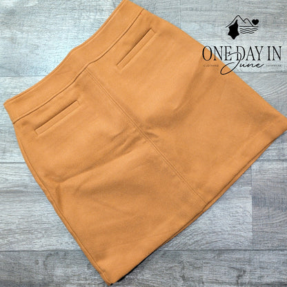 Loft Brown Lined A Line Mini Skirt Back Zip Pockets Size 6