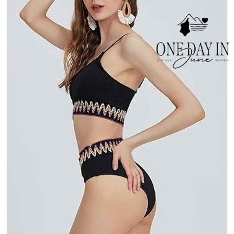 Zuobango Textured Crop Bikini Swimsuit Size L