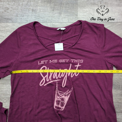 Cato Let Me Get This Straight Graphic Long Sleeve Tee Purple NWT Size M