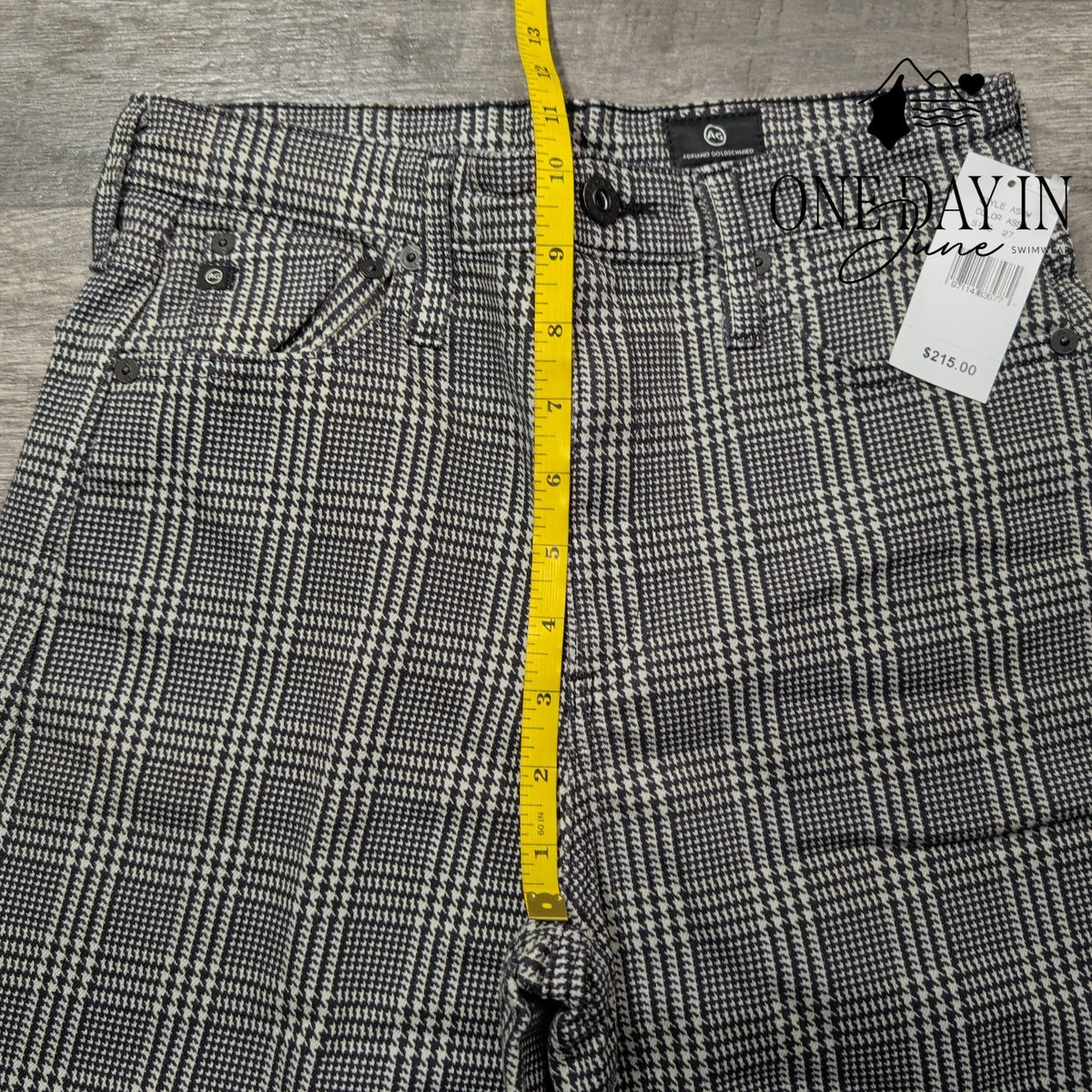 AG Adriano Goldschmied Cropped Wide Leg Pants Black White Plaid NWT Size 4 (27)