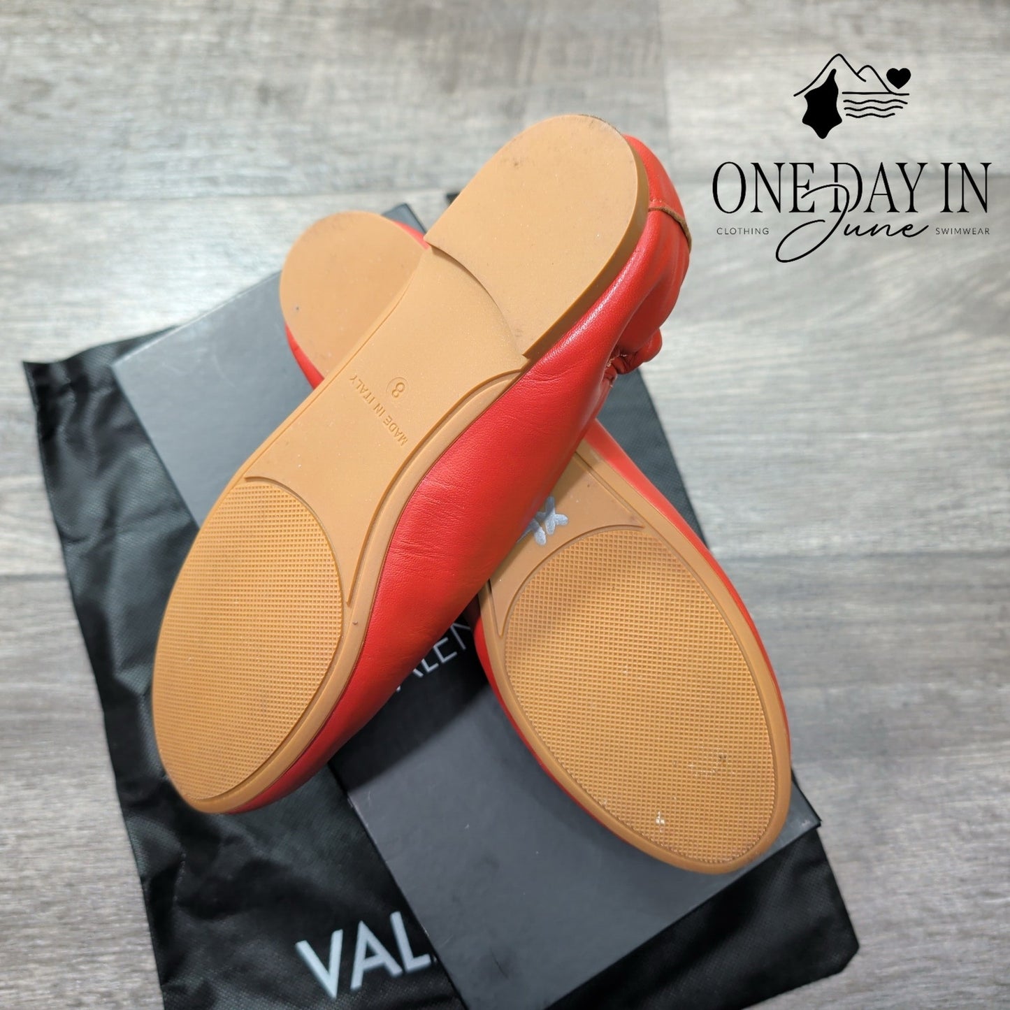 Valentino by Mario Valentino Calliope Leather Flats Coccio Red NIB Size 8