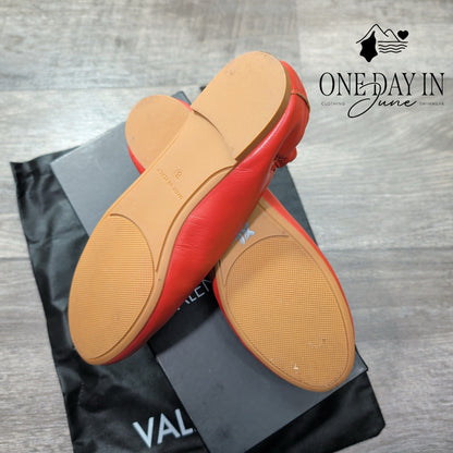 Valentino by Mario Valentino Calliope Leather Flats Coccio Red NIB Size 8