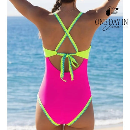 Popvil Colorblock One Piece Swimsuit Size L