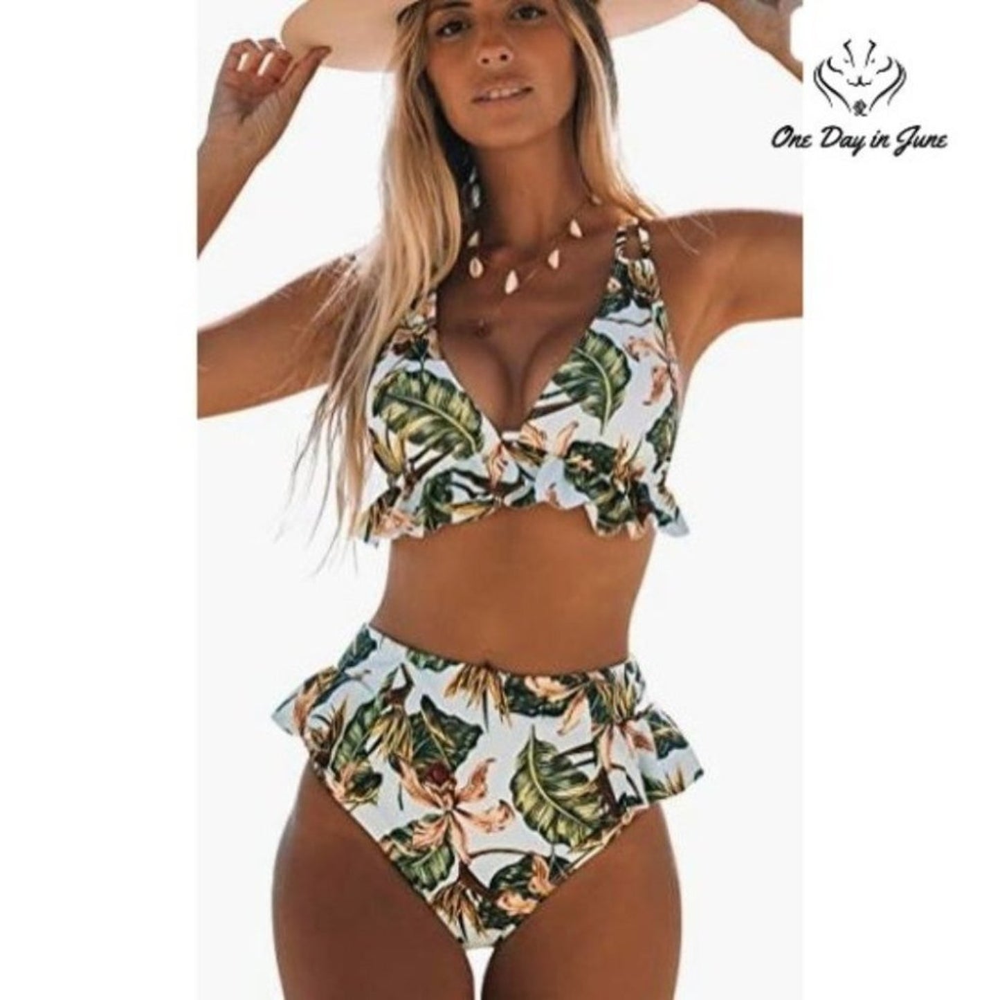 Sporlike Women's High Waist Ruffle V Neck Bikini Swimsuit Size S