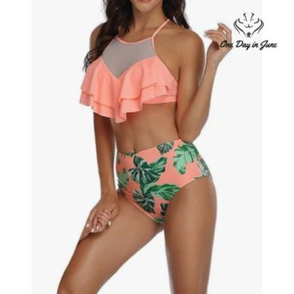 Cosaka High Neck Mesh Flounce Bikini Swimauit Size XL