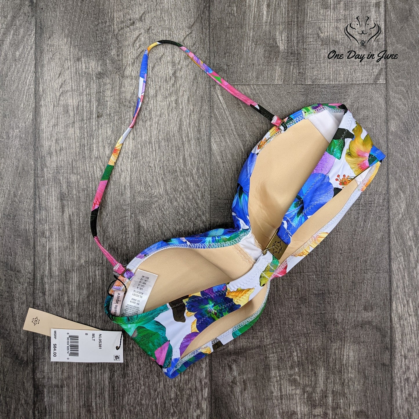 Nanette Lepore Technicolor Tropical Tease Bikini Top Swimsuit Size 12