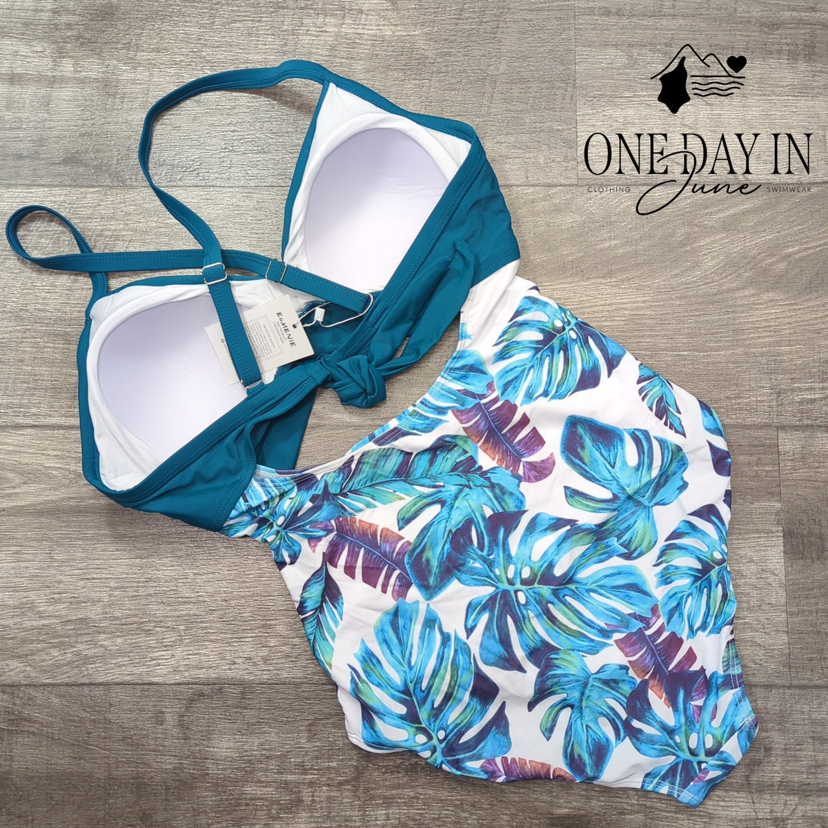 Eomenie Cross Front Cut Out Tie Back One Piece Swimsuit Tropical NWT Size L
