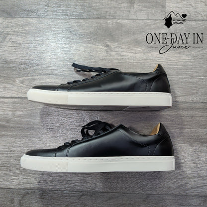Banana Republic Black Leather Low Top Lace Up Sneakers White Sole Size 9