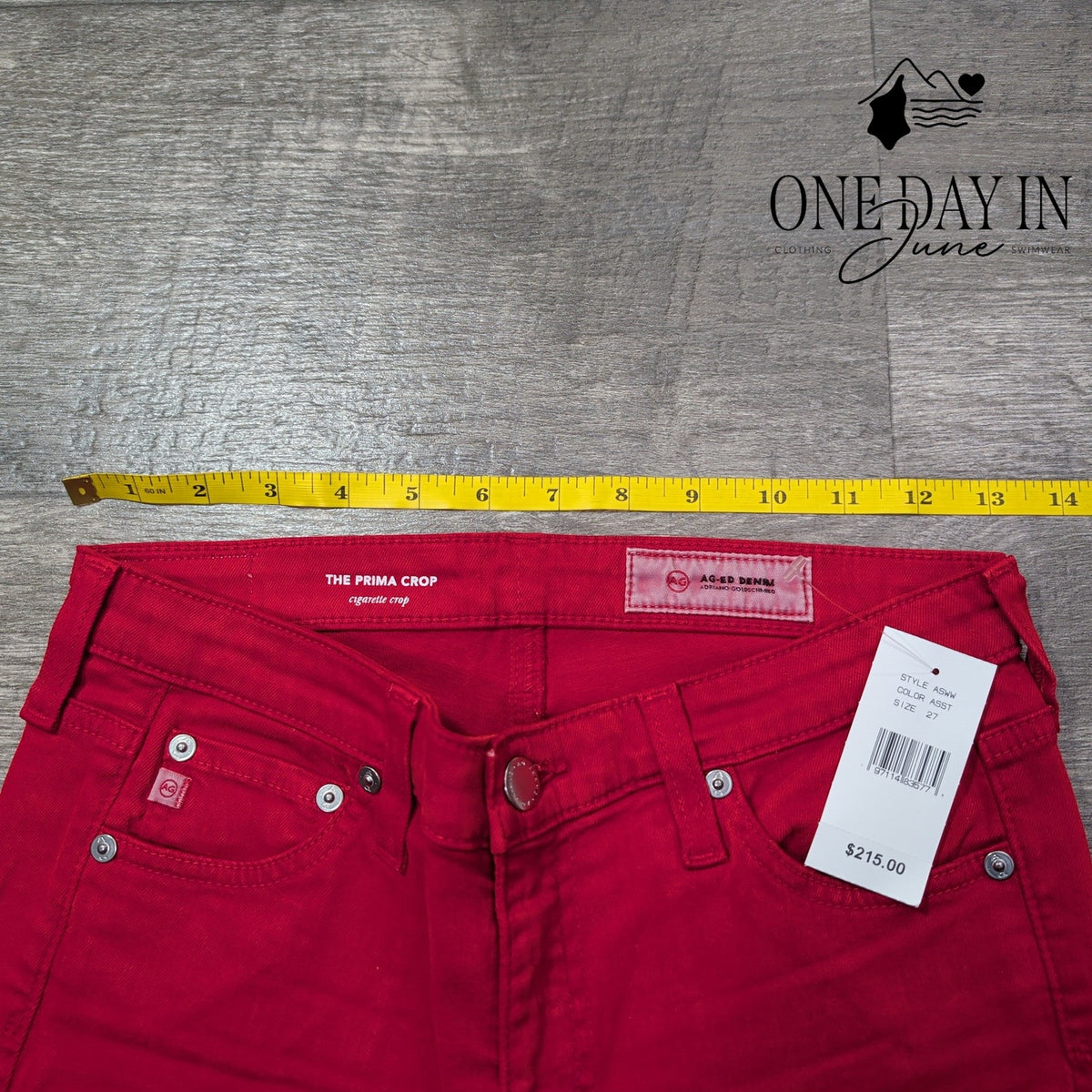 AG Adriano Goldschmied The Prima Crop Cigarette Jeans Red NWT Size 4 (27)